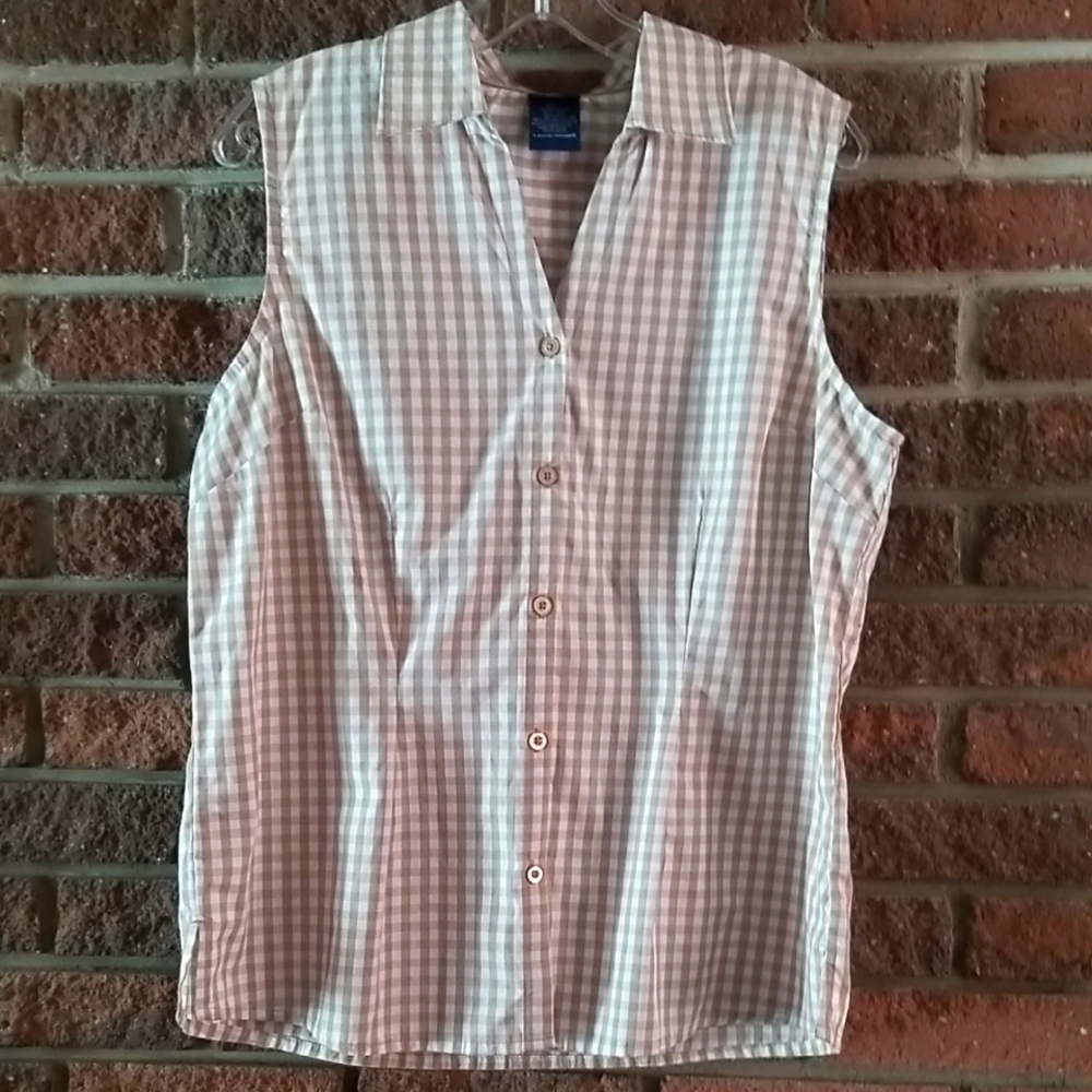 Sleeveless Checkered Button-Up Shirt